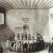 A sketch of a group of people standing in a circle