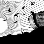 A boat sailing on water with birds soaring above it