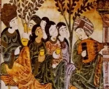 painting of Abu l-Hasan ‘Ali ibn Nafi singing to a group of women