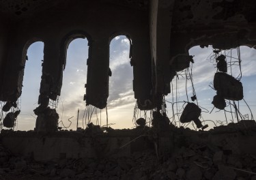 Interior damage to an Armenian church in Mosul, Iraq, destroyed during the ISIS occupation of the city.
